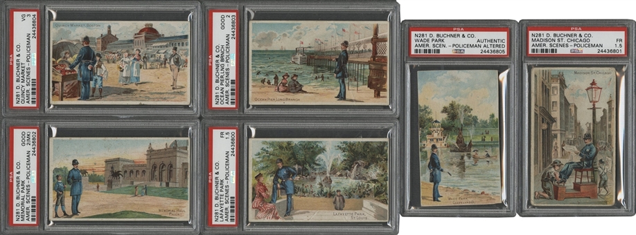 1889 N281 D. Buchner "American Scenes with a Policeman" PSA-Graded Collection (6 Different)